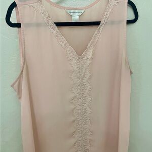 Christopher & Banks Blush Lace Trim Top